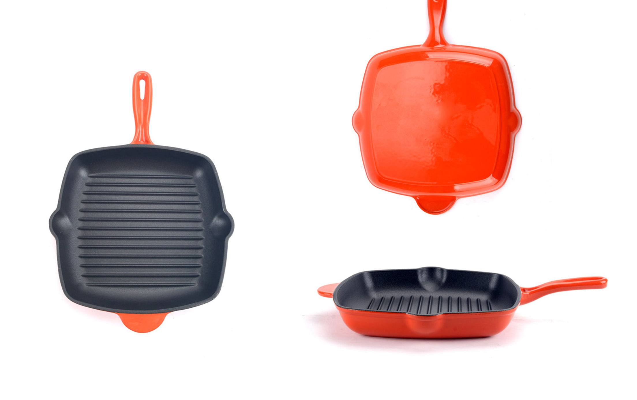 Ge&euml;mailleerde gietijzeren grillpan &ndash; Vierkante steakkoek met lektuiten