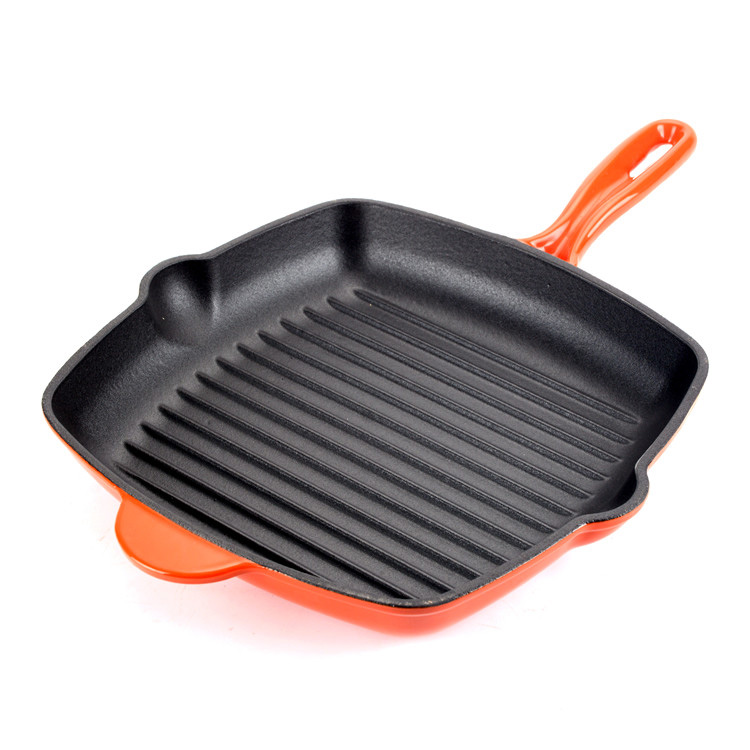 Ge&euml;mailleerde gietijzeren grillpan - vierkante steakkoek met lektuiten