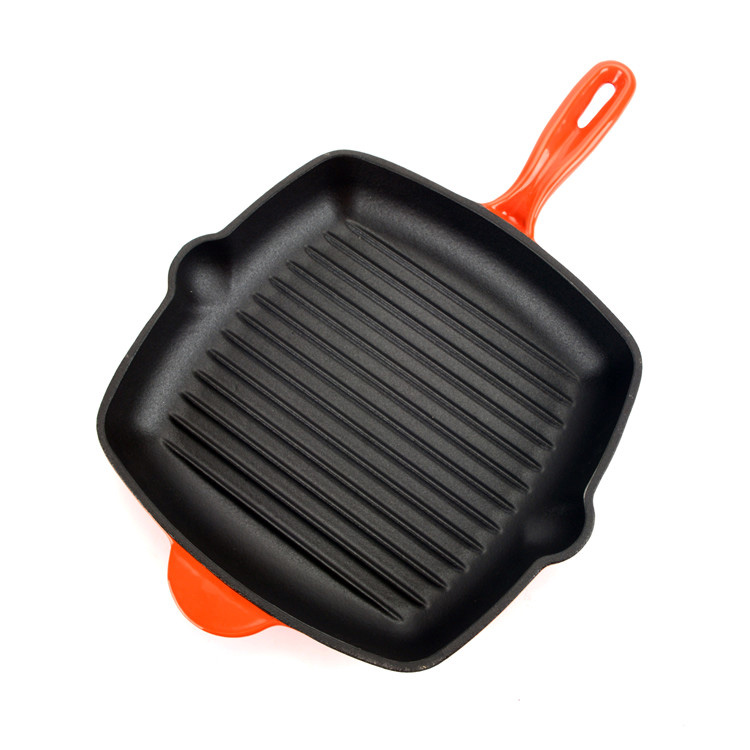 Ge&euml;mailleerde gietijzeren grillpan - vierkante steakkoek met lektuiten