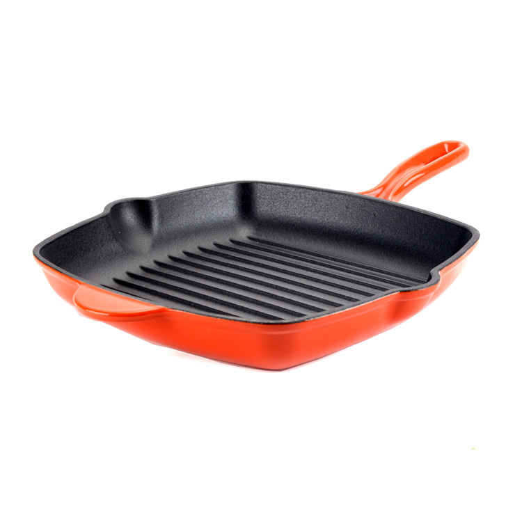 Ge&euml;mailleerde gietijzeren grillpan - vierkante steakkoek met lektuiten