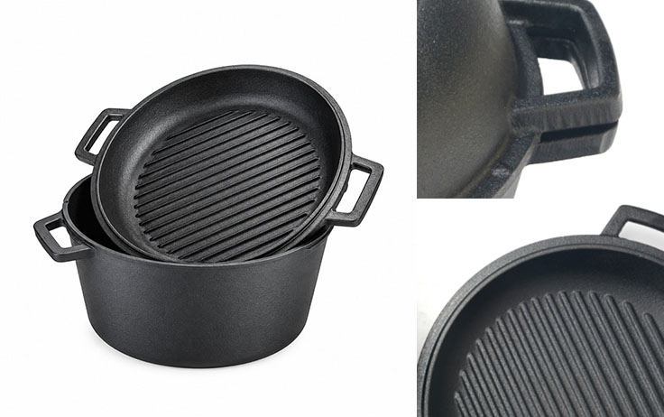 Gegoten Dubbele ijzeren braadpan met koekenpandeksel