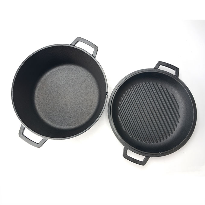 Gietijzeren dubbele braadpan met koekenpandeksel