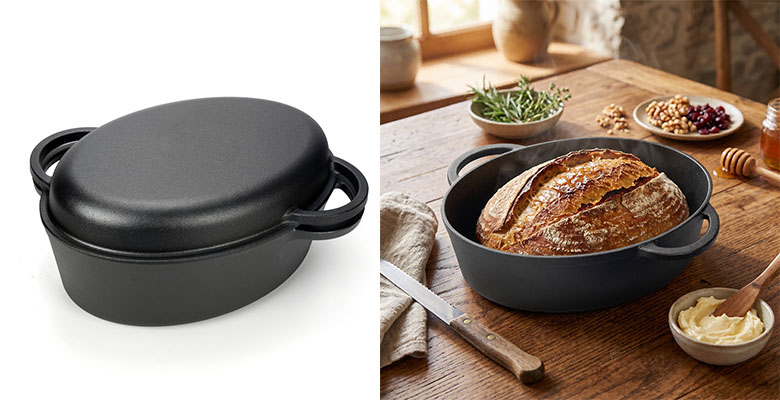 Ovale dubbele gietijzeren braadpan