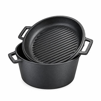 Gietijzeren dubbele braadpan met koekenpandeksel