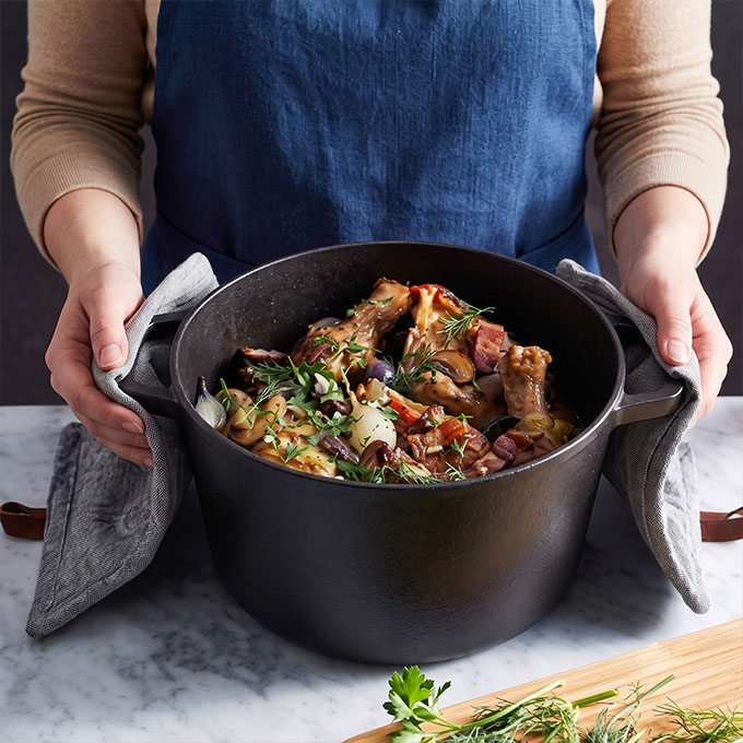 Op maat gemaakt gietijzeren dubbele Dutch Oven 2-in-1 voorgekruid kookgerei