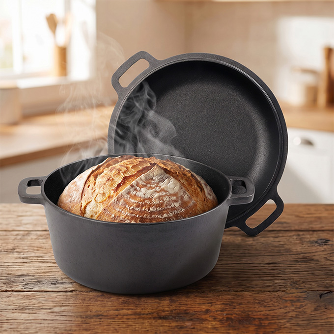 Op maat gemaakt gietijzeren dubbele Dutch Oven 2-in-1 voorgekruid kookgerei