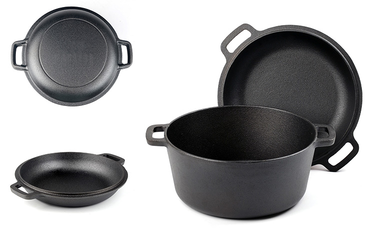 Op maat gemaakt gietijzeren dubbele Dutch Oven 2-in-1 voorgekruid kookgerei