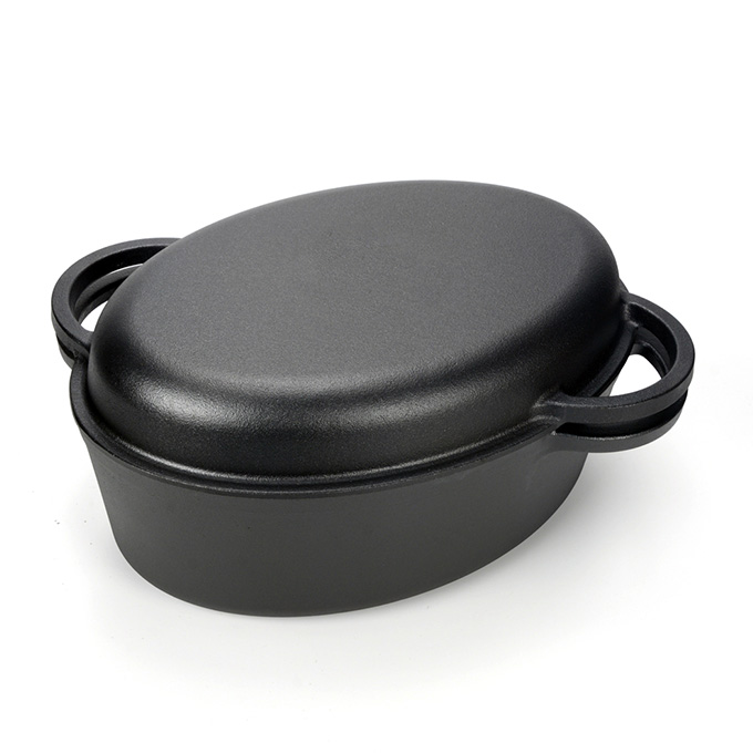 Voorgekruide gietijzeren braadpan met unieke schuine handgrepen