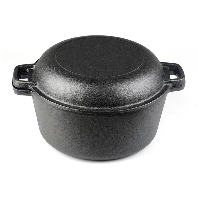 Op maat gemaakt gietijzeren dubbele Dutch Oven 2-in-1 voorgekruid kookgerei