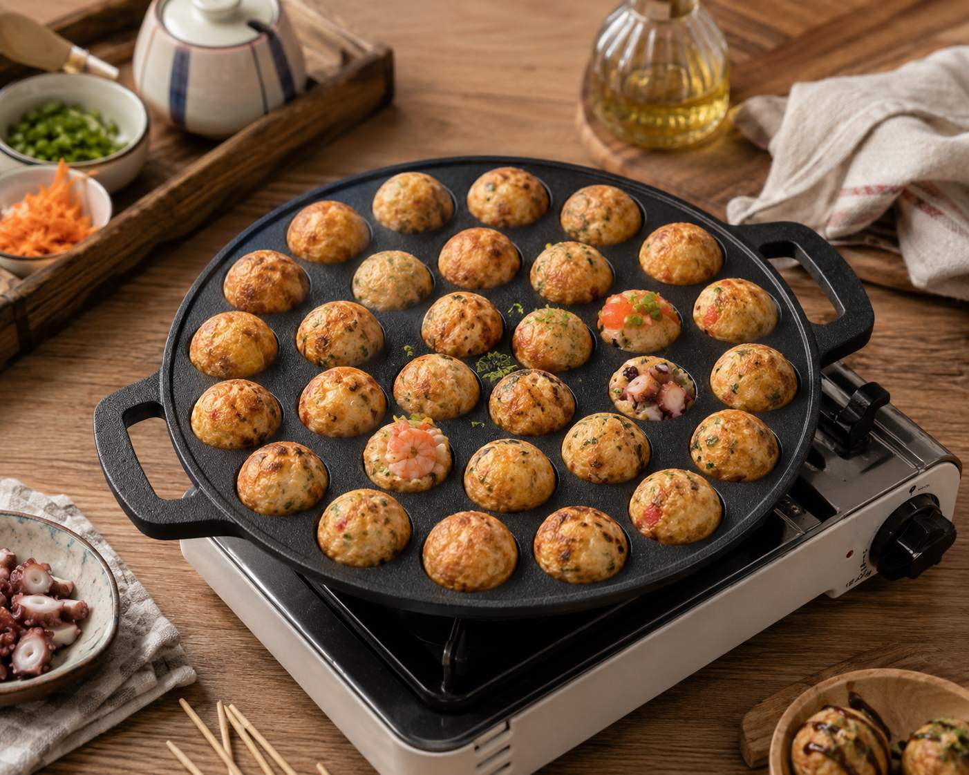 Gietijzeren Takoyaki-pan met 30 gaten