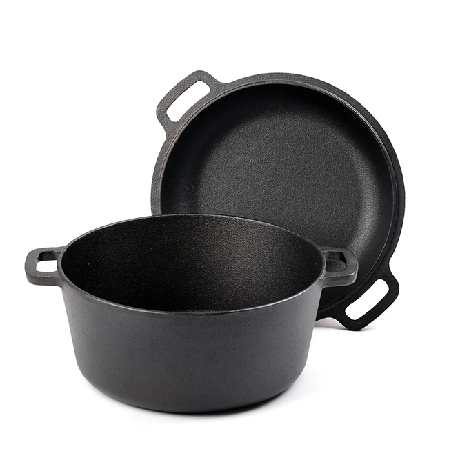 Op maat gemaakt gietijzeren dubbele Dutch Oven 2-in-1 voorgekruid kookgerei