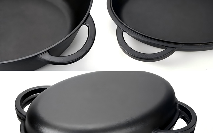 Voorgekruide gietijzeren braadpan met unieke schuine handgrepen Handvatten