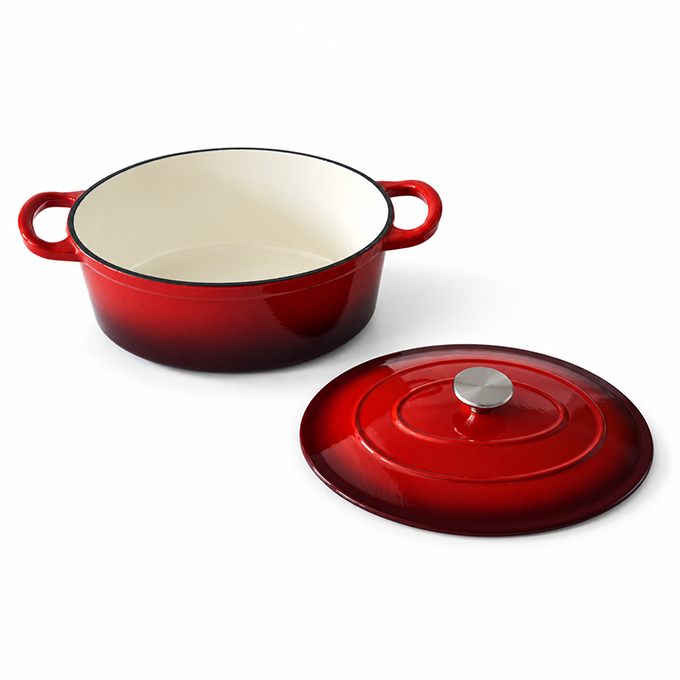 Gietijzeren ge&euml;mailleerde ronde braadpan