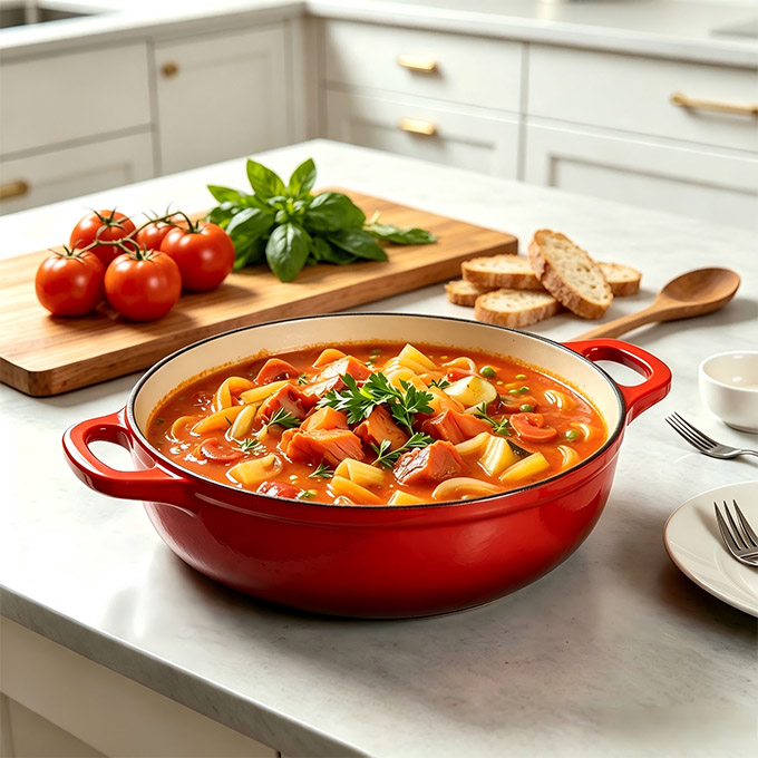 Ge&euml;mailleerde gietijzeren braadpan, ondiepe braadpan