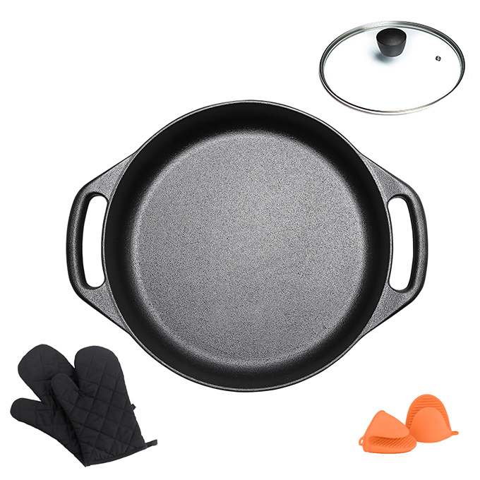 Professionele gietijzeren pizzapan met sterke handgrepen