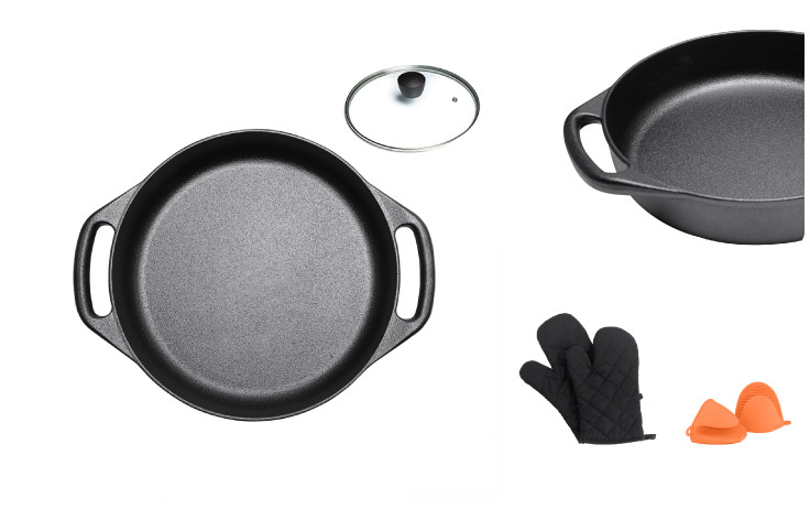 Professionele gietijzeren pizzapan met sterke handgrepen