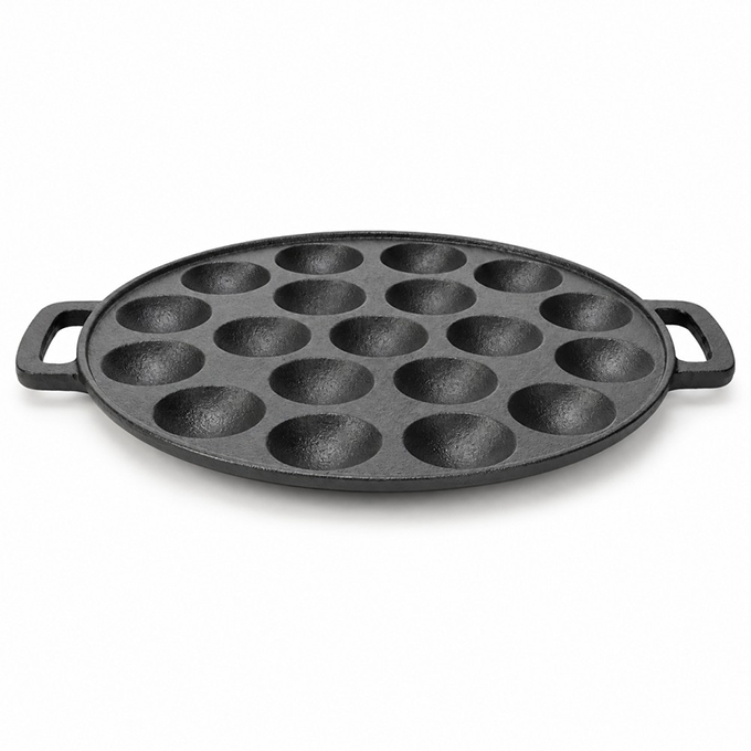 Voorgekruide gietijzeren Aebleskiver-pan met dubbele handgreep