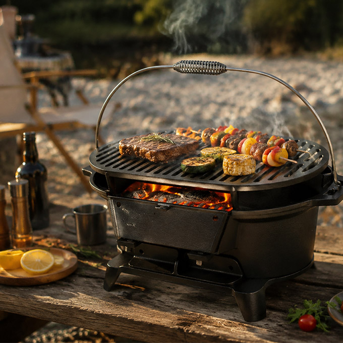 Draagbare gietijzeren Hibachi-houtskoolgrill