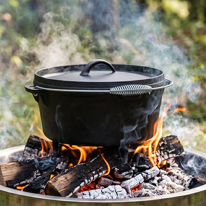 Gietijzeren Camping Braadpan met Deksellift en Opbergtas