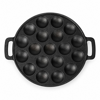 Voorgekruide gietijzeren Aebleskiver-pan met dubbele handgreep
