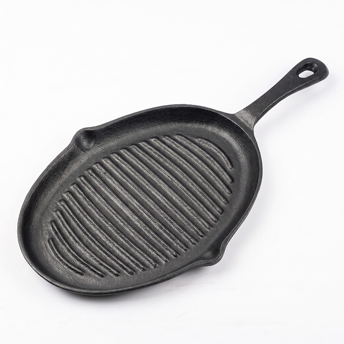 Ovale, voorgekruide gietijzeren Franse tortillapan van 25 cm in Mexicaanse stijl