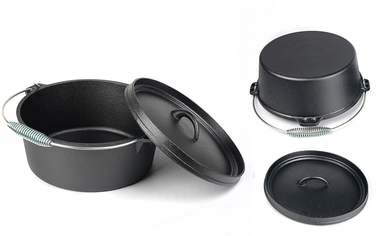 Gietijzeren camping braadpan met deksellifter en opbergtas