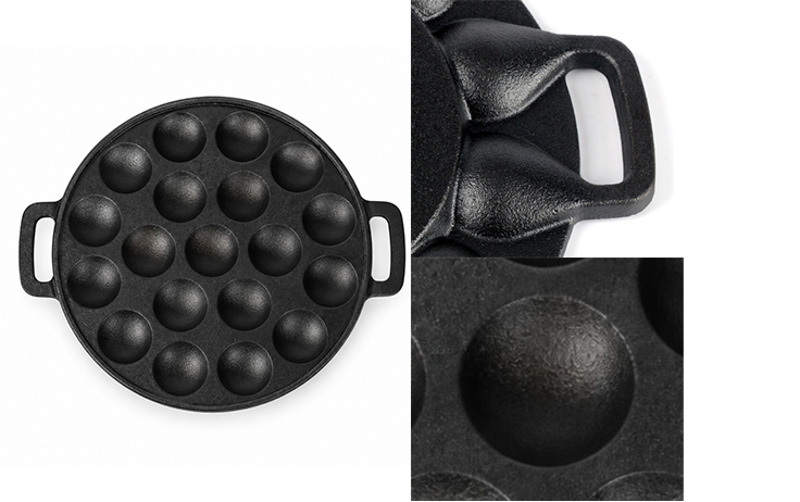 Voorgekruide gietijzeren Aebleskiver-pan met dubbele handgreep