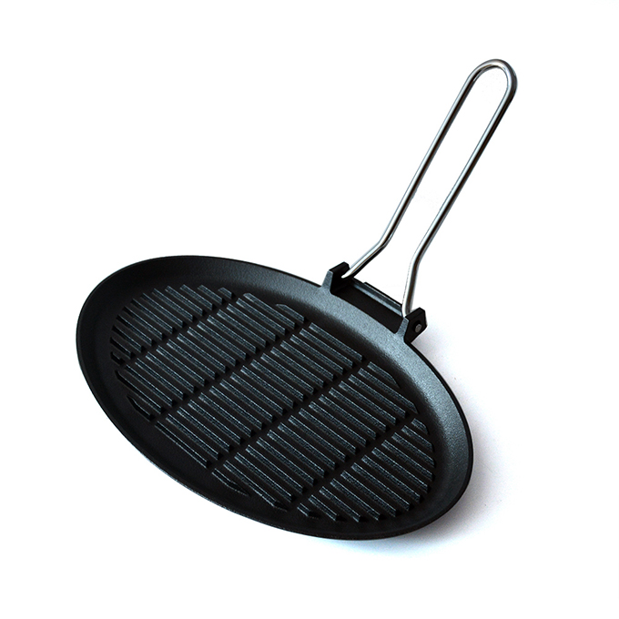 Gietijzeren grillpan met roestvrijstalen handgreep
