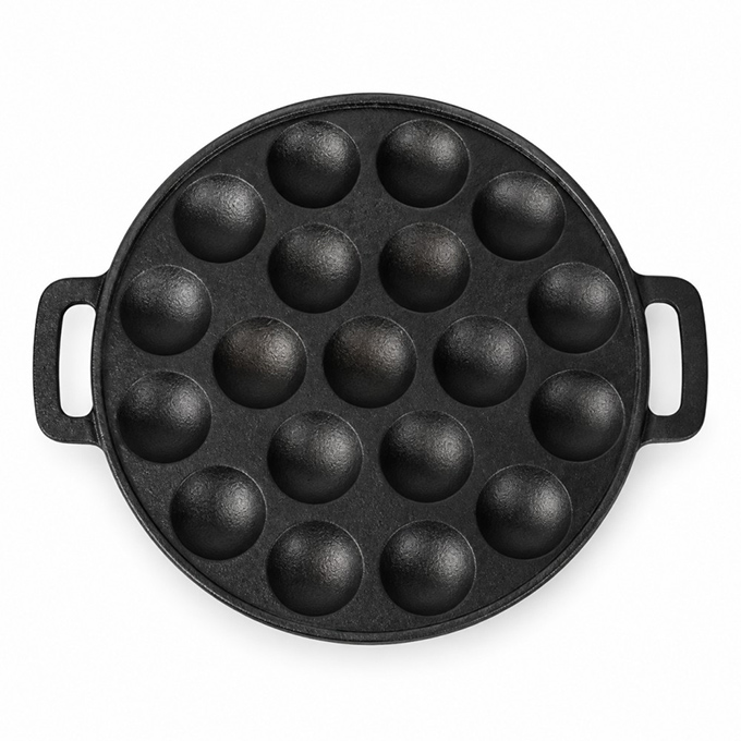 Voorgekruide gietijzeren Aebleskiver-pan met dubbele handgreep