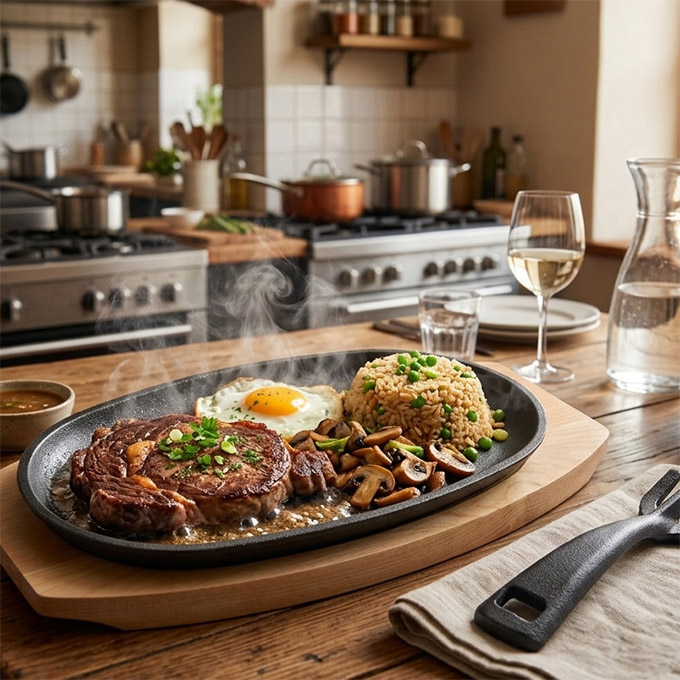 Voorgekruide gietijzeren Sizzling Plate