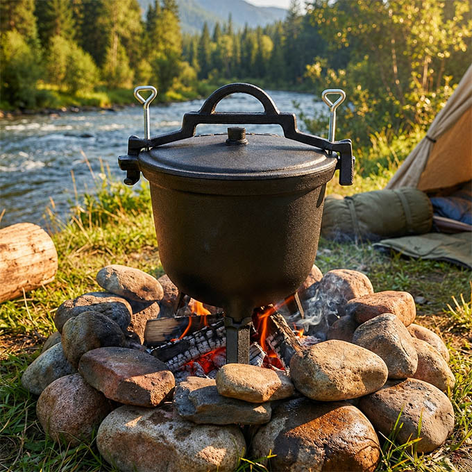 Camping gietijzeren snelkookpan