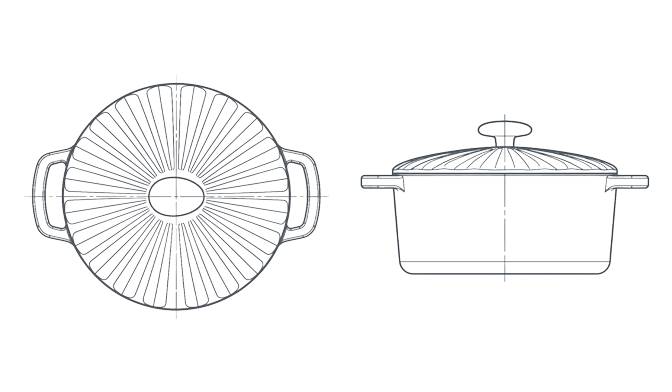 Enamel Dutch oven 2D-tekening