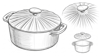 Schets van de emalje Dutch oven