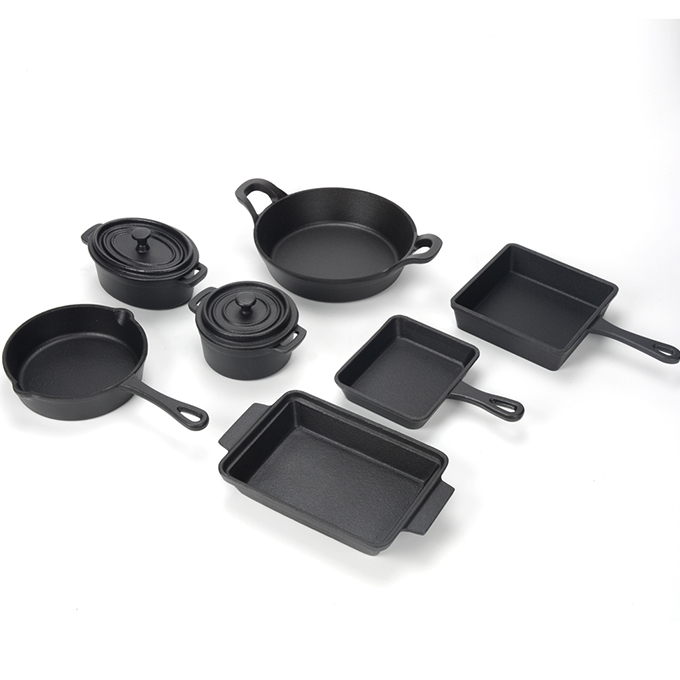 Mini gietijzeren sissende platenset