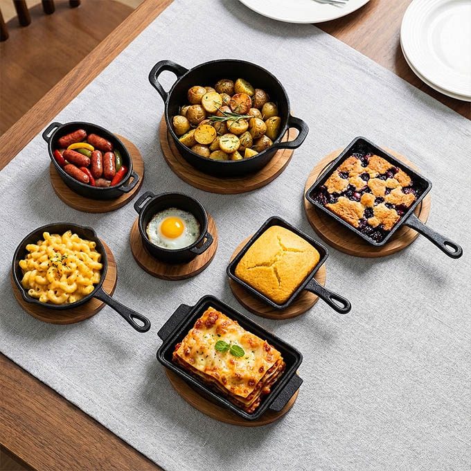 Mini gietijzeren sissende platenset