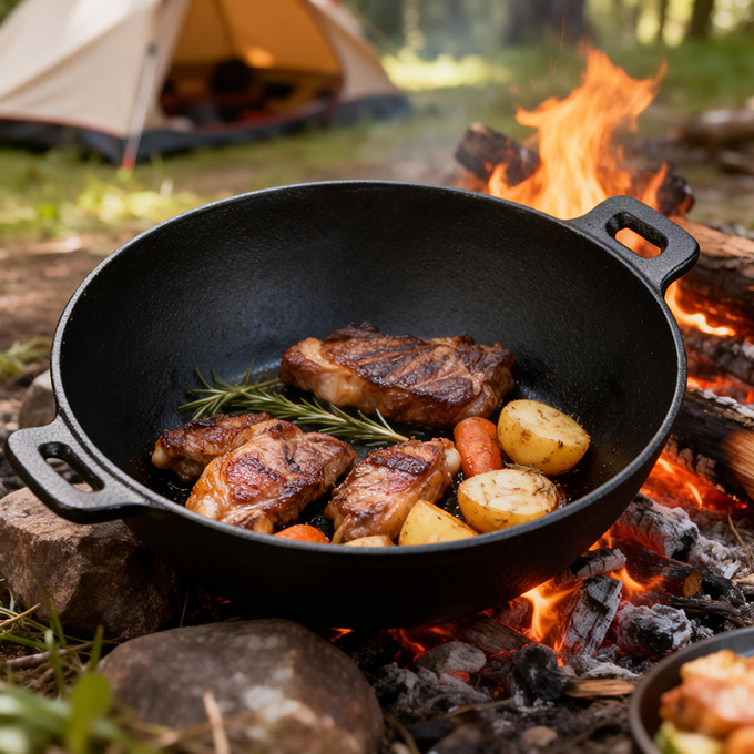 Gietijzeren 31 cm wok met deksel