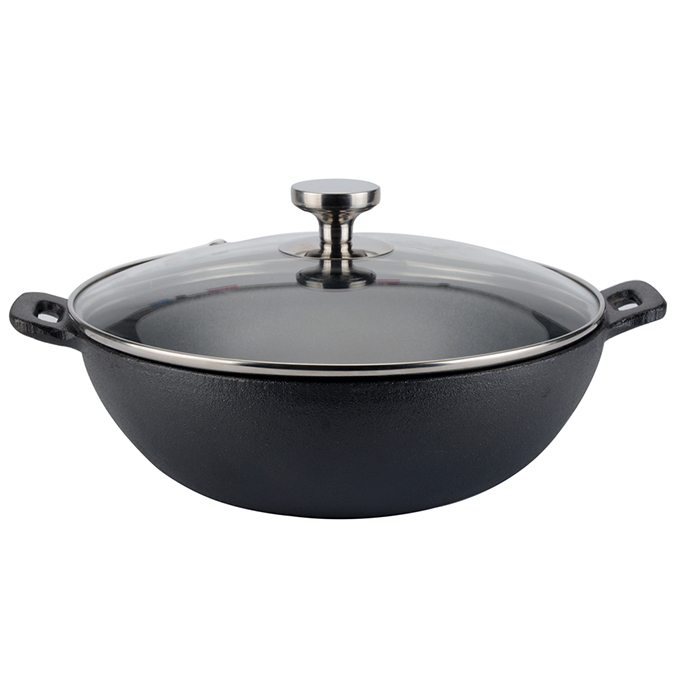 Gietijzeren 31 cm wok met deksel
