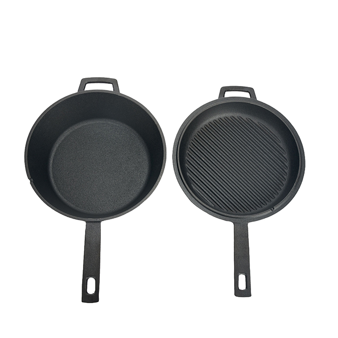2-in-1 dubbele gietijzeren braadpan met enkele handgreep