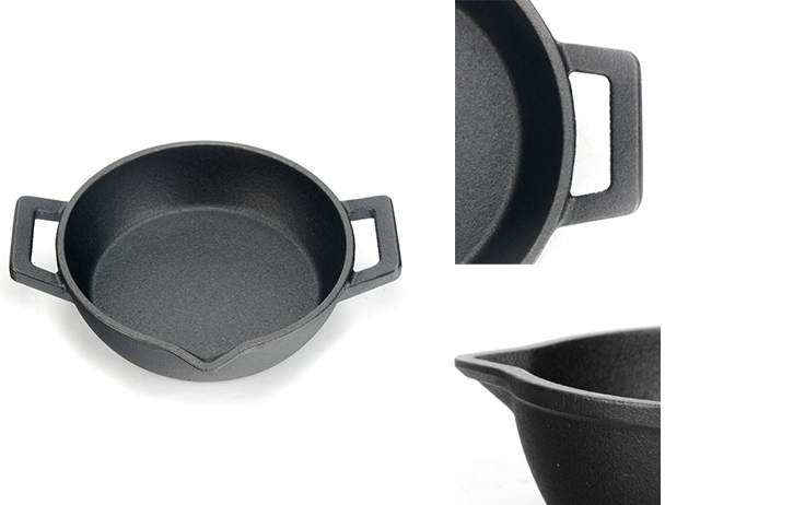 Mini ronde gietijzeren pan met dubbele handgrepen
