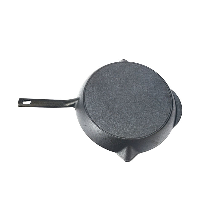 Ronde gietijzeren koekenpan van 30 cm met dubbele schenktuiten