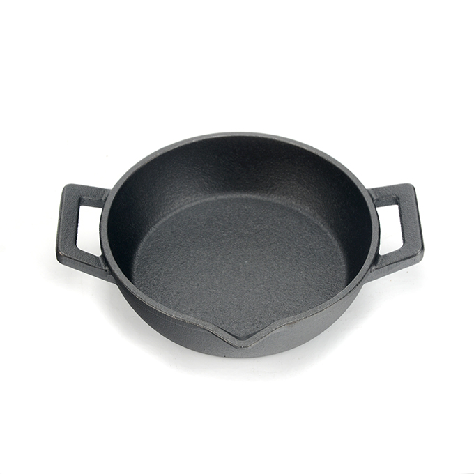 Mini ronde gietijzeren pan met dubbele handgrepen