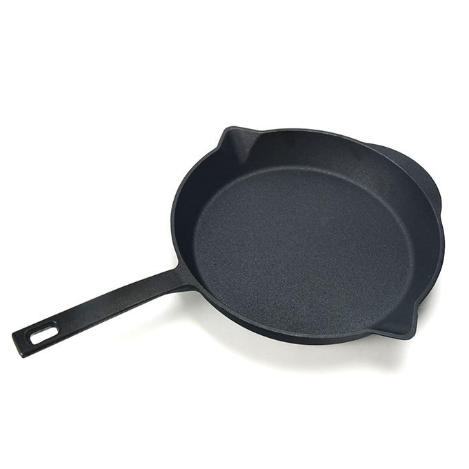 Ronde gietijzeren koekenpan van 30 cm met dubbele schenktuiten