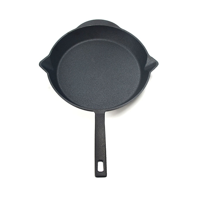 Ronde gietijzeren koekenpan van 30 cm met dubbele schenktuiten