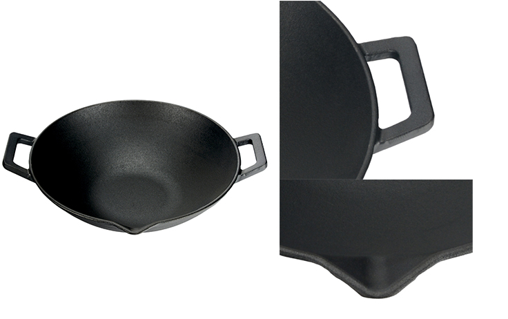 Gietijzeren wok met schenktuiten