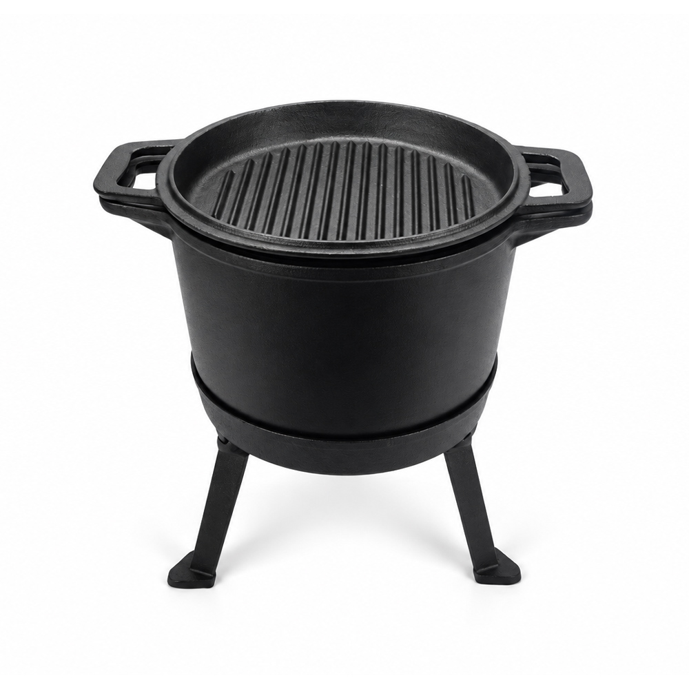 Gietijzeren snelkookpan met grilldeksel