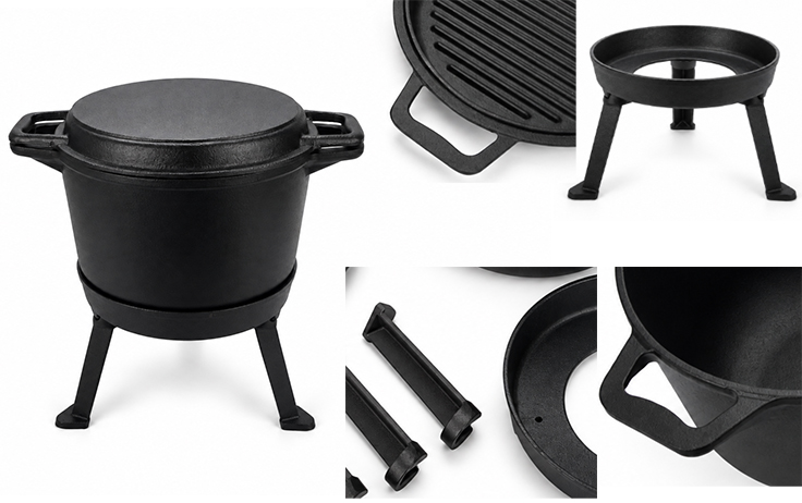Gietijzeren snelkookpan met grilldeksel