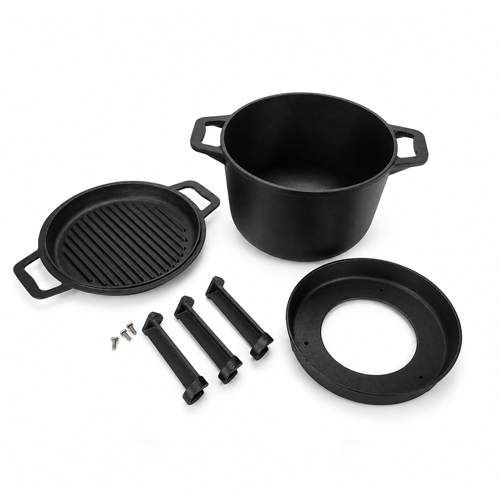 Gietijzeren snelkookpan met grilldeksel