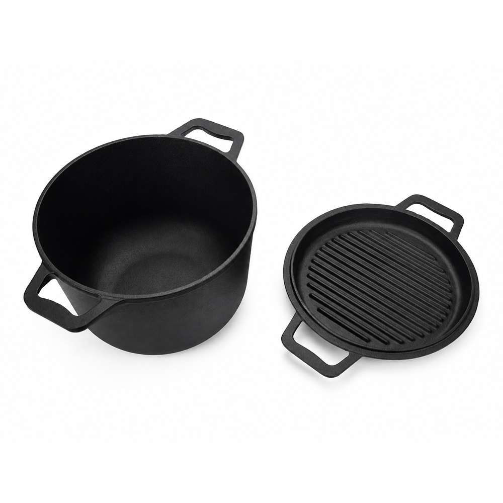 Gietijzeren snelkookpan met grilldeksel