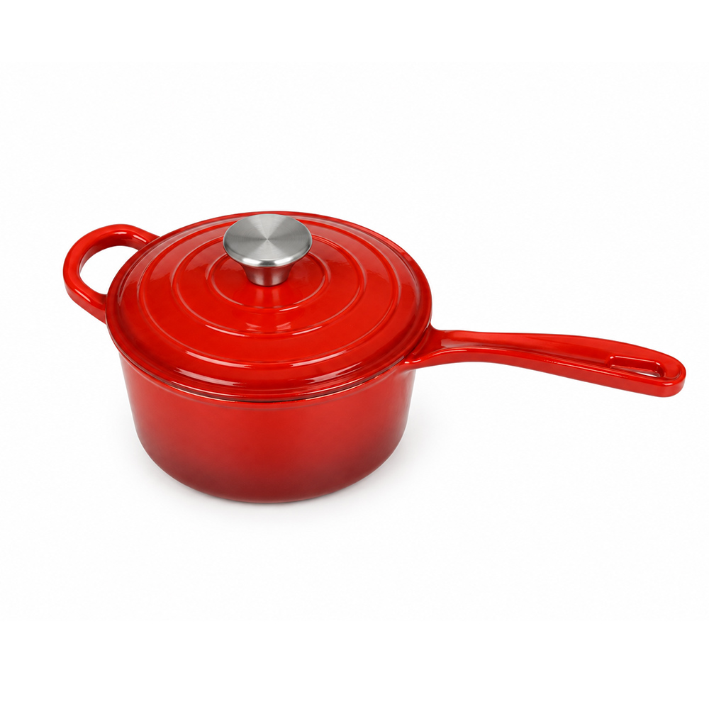 Gietijzeren ge&euml;mailleerde melkkan/sauspot