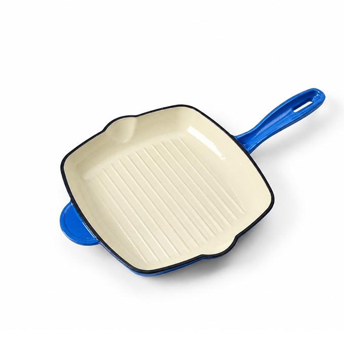 Gietijzeren ge&euml;mailleerde vierkante steakpan
